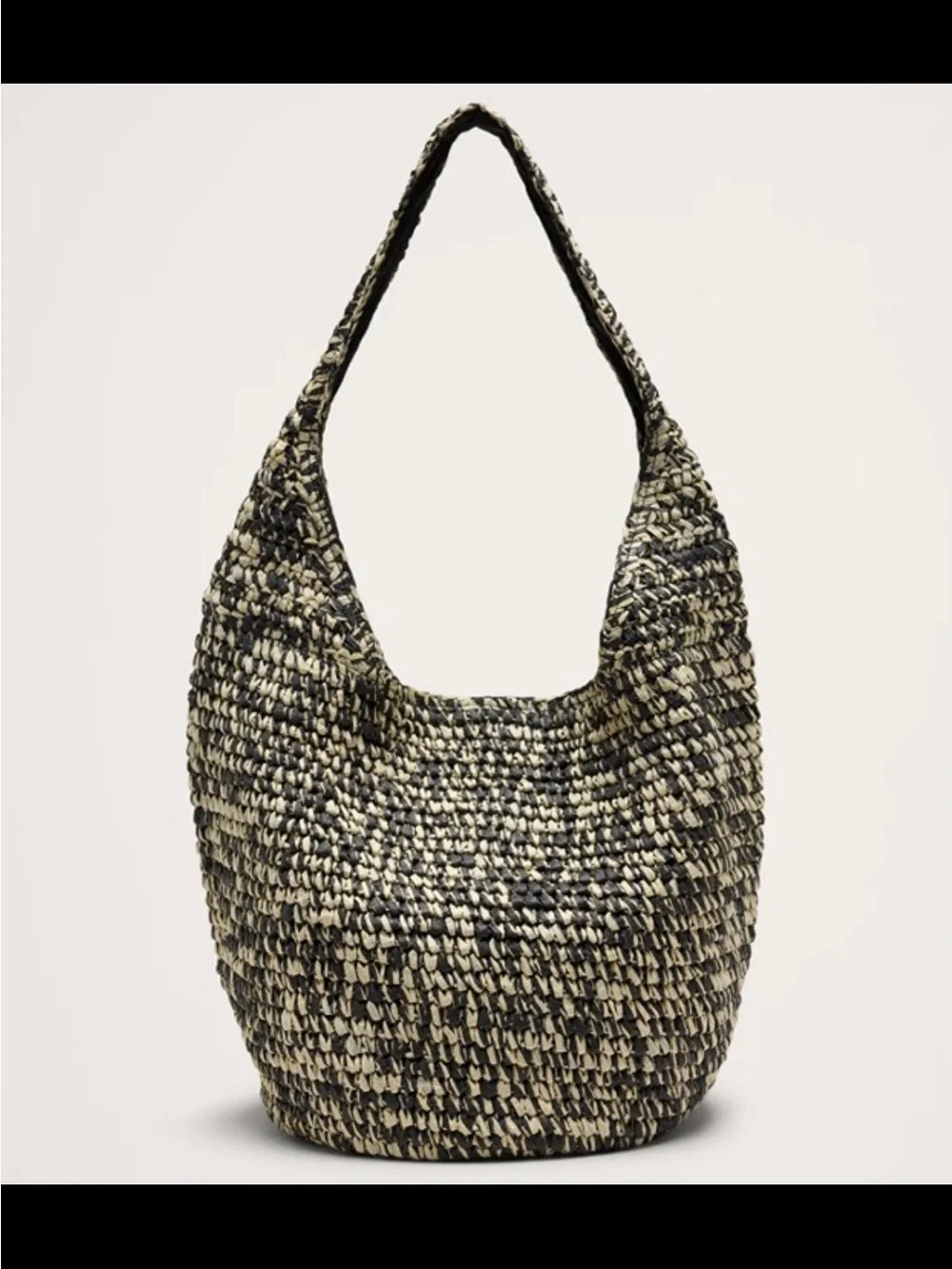 Banana Republic Black & Cream Woven Raffia Hobo Bag